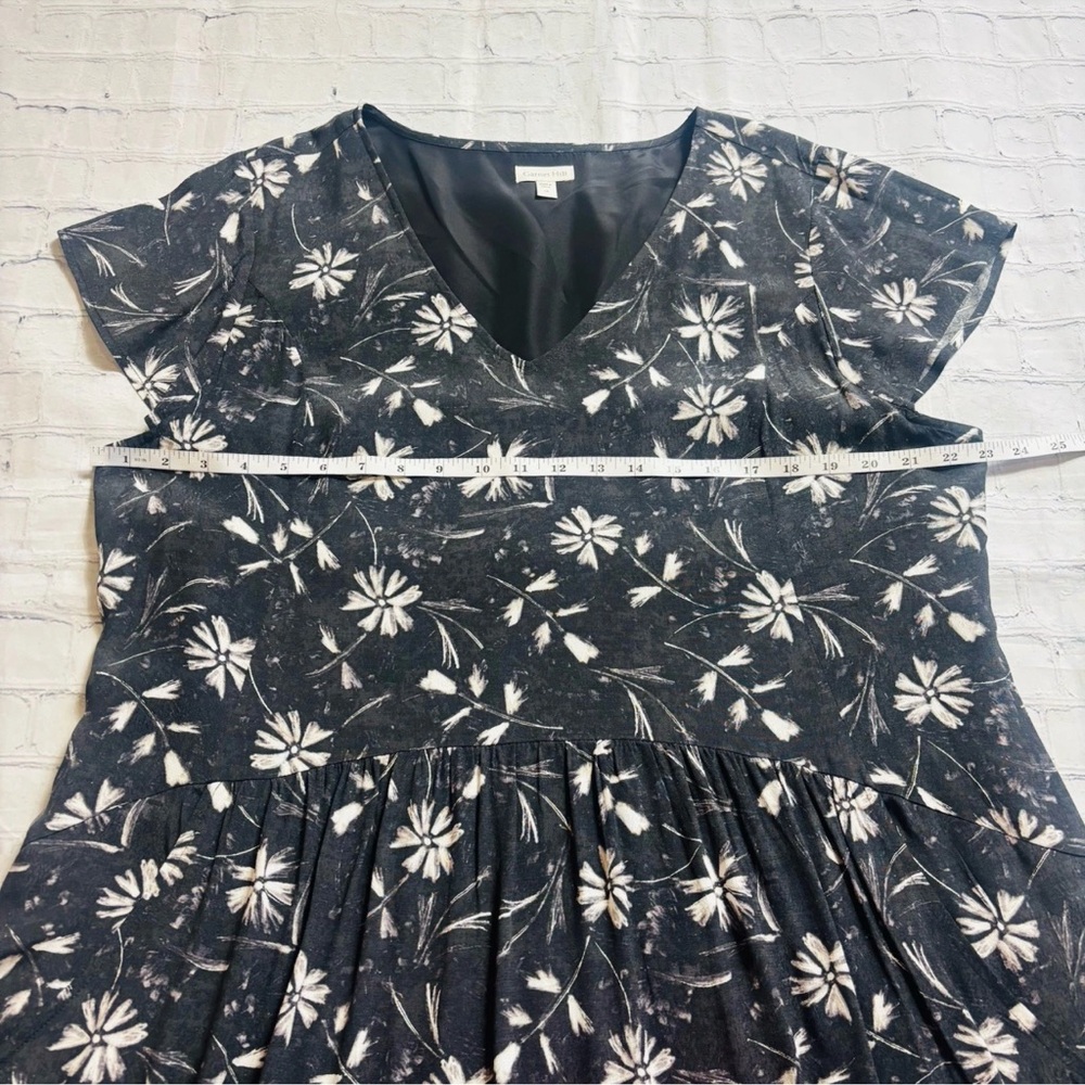 Garnet Hill V Neck Drop Waist Dress Black Floral Pockets Women's Size 18 - Picture 7 of 11